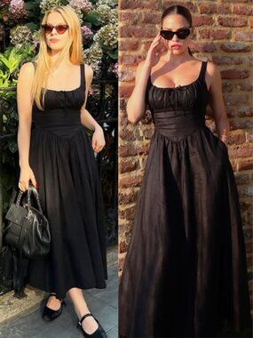 Reformation Balia Linen Midi Dress Black Scoop Neck Bow Size 2